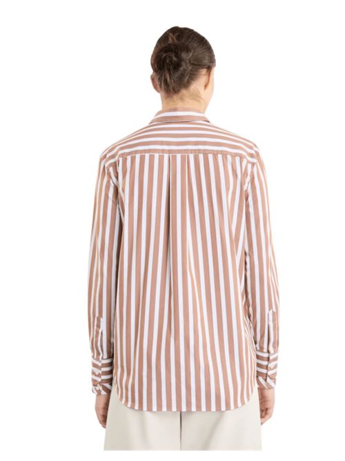 camicia donna manica lunga righe cotone stretch bianco/marrone FAY | NCWA150568SXBH8003